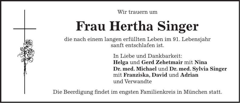 Traueranzeige Hertha Singer