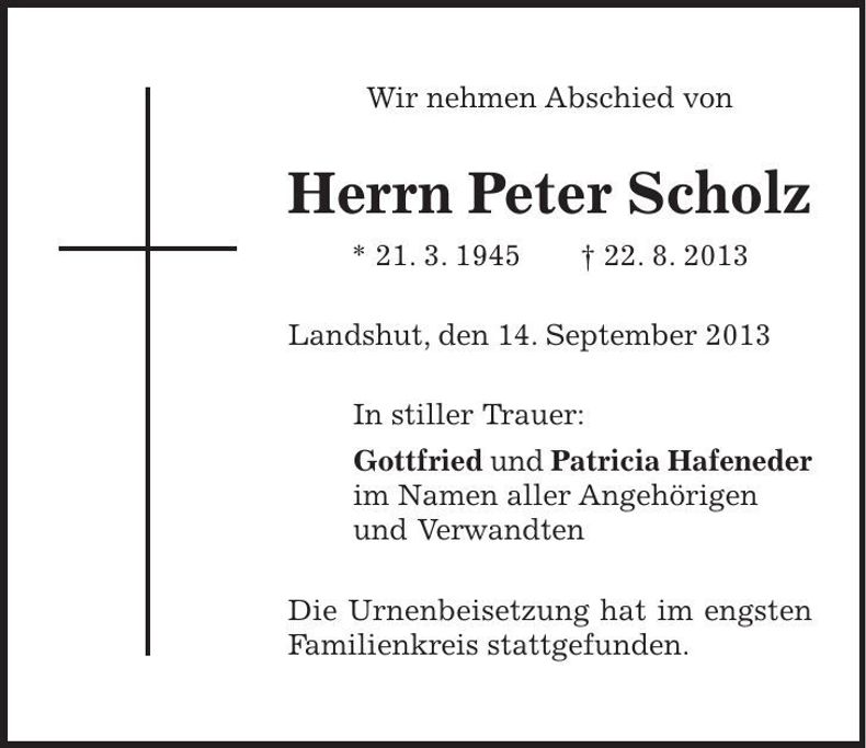 Traueranzeige Peter Scholz