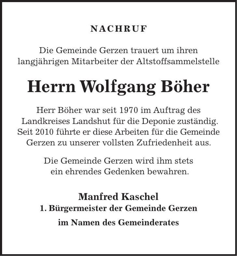 Traueranzeige Wolfgang Böher