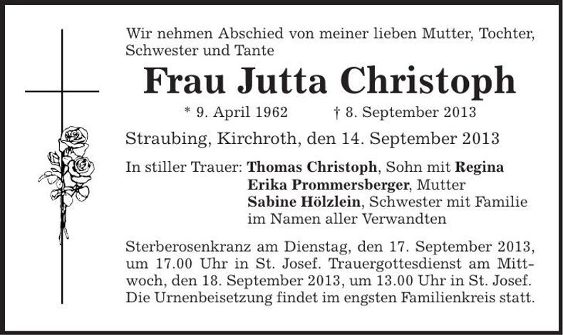 Traueranzeige Jutta Christoph