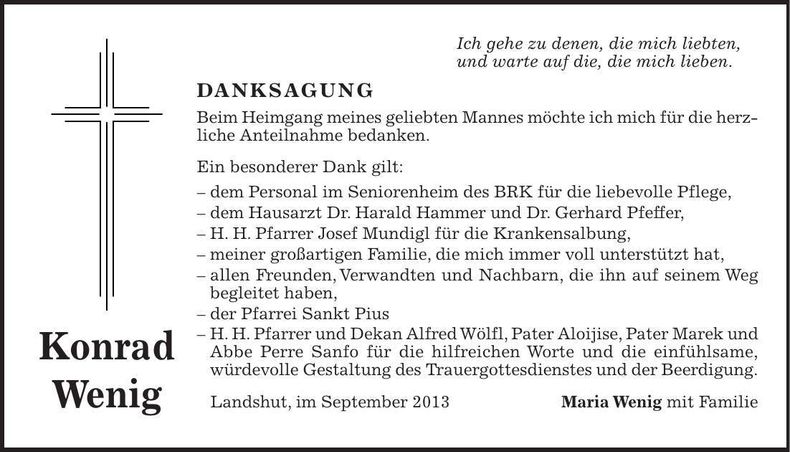 Traueranzeige Konrad Wenig