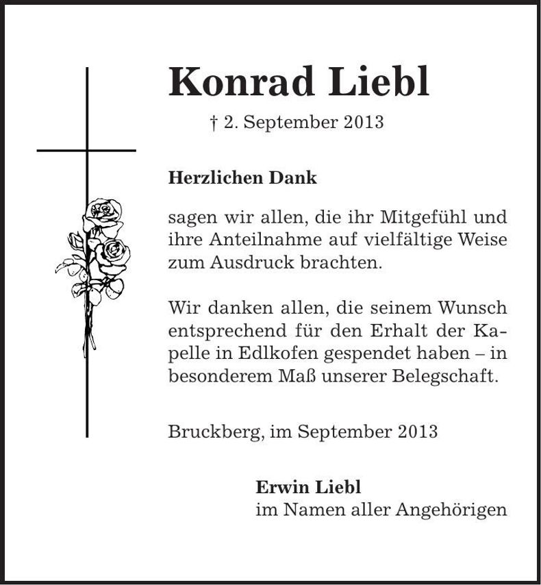 Traueranzeige Konrad Liebl