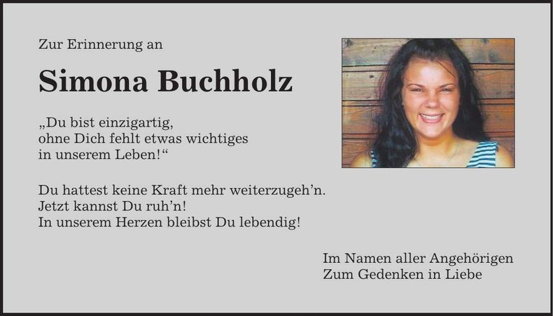 Traueranzeige Simona Buchholz