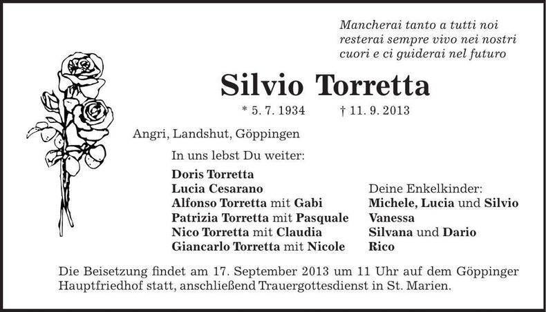 Traueranzeige Silvio Toretta