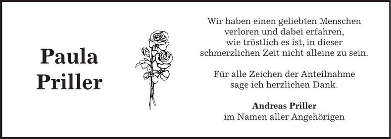 Traueranzeige Paula Priller