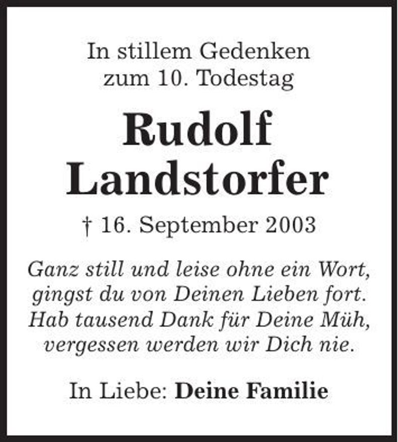 Traueranzeige Rudolf Landstorfer