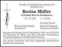 Traueranzeige Rosina Müller