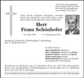 Traueranzeige Franz Schönhofer