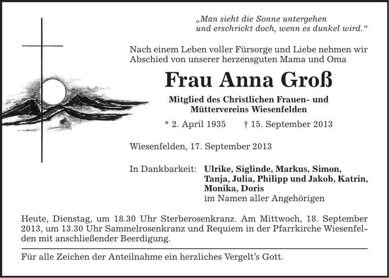 Traueranzeige Anna Groß