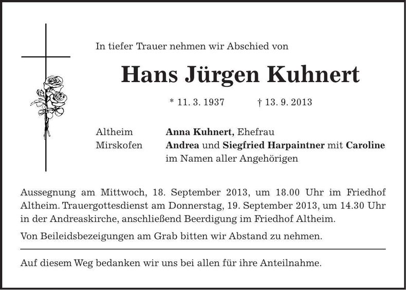 Traueranzeige Jürgen Kuhnert