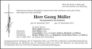 Traueranzeige Georg Müller