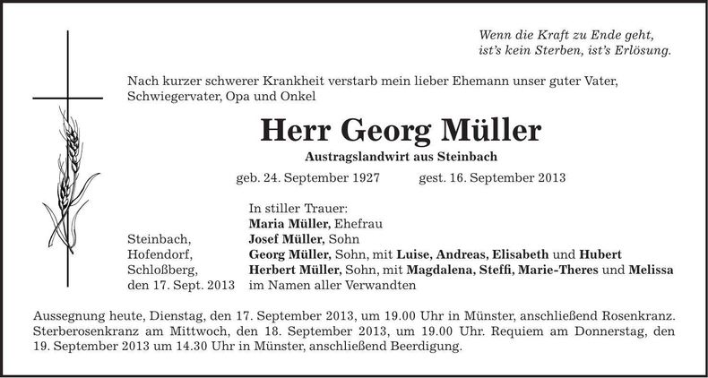 Traueranzeige Georg Müller