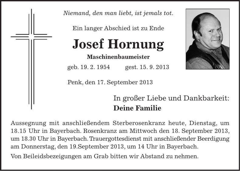 Traueranzeige Josef Hornung
