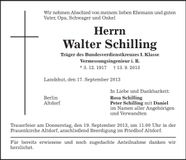 Traueranzeige Walter Schilling