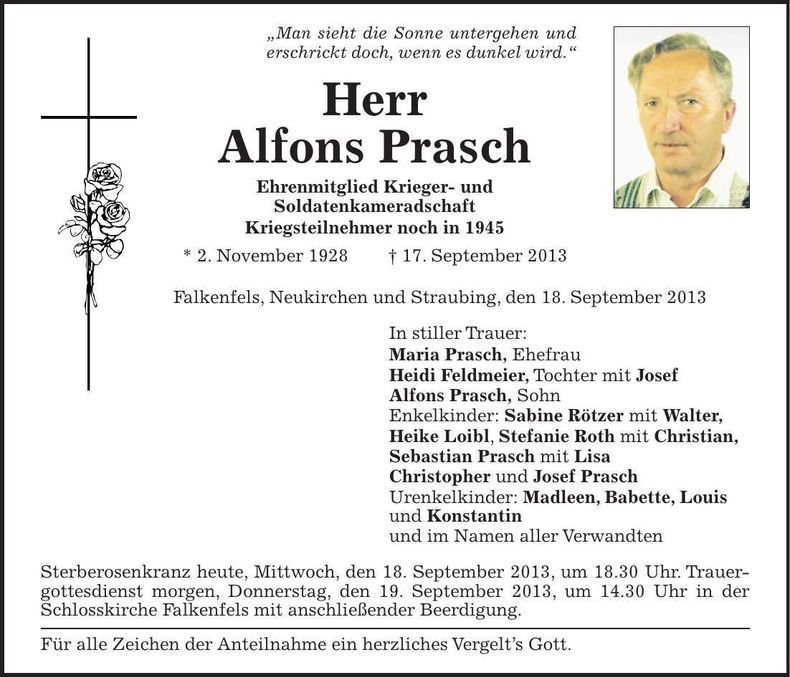 Traueranzeige Alfons Prasch