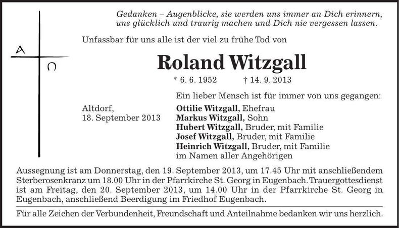 Traueranzeige Roland Witzgall