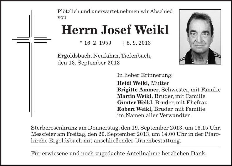 Traueranzeige Josef Weikl