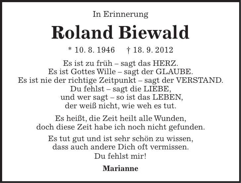 Traueranzeige Roland Biewald