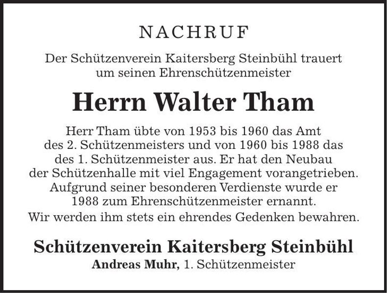 Traueranzeige Walter Tham