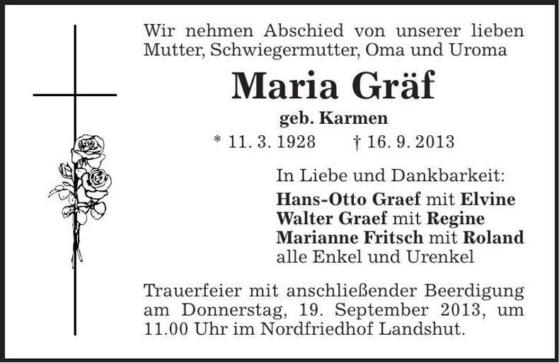 Traueranzeige Maria Gräf