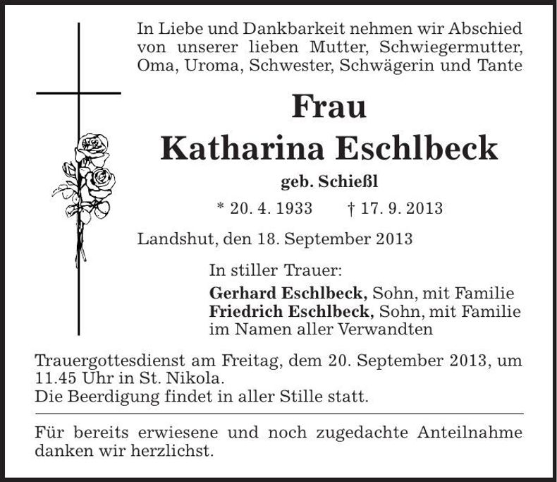 Traueranzeige Katharina Eschlbeck