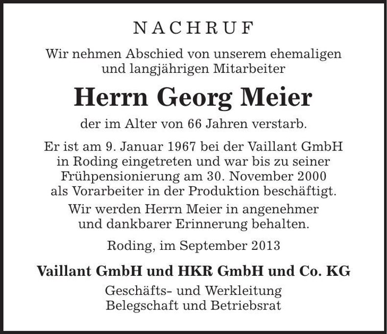 Traueranzeige Georg Meier