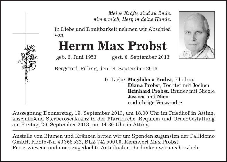 Traueranzeige Max Probst