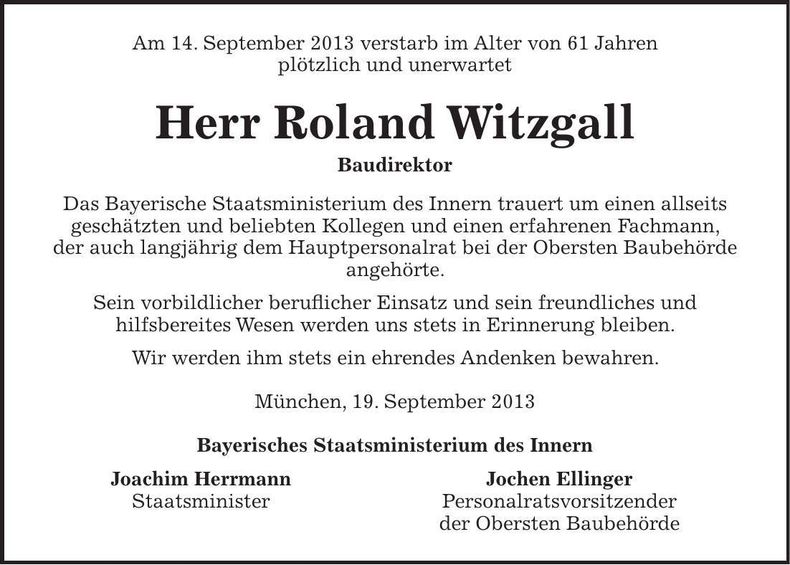 Traueranzeige Roland Witzgall