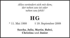 Traueranzeige  HG