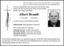 Traueranzeige Albert Brandl
