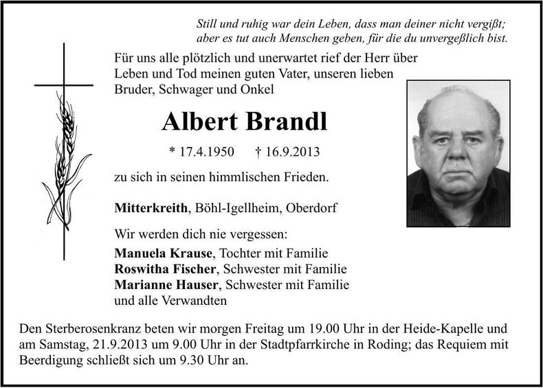 Traueranzeige Albert Brandl