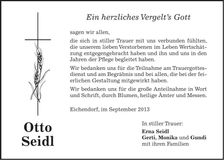 Traueranzeige Otto Seidl
