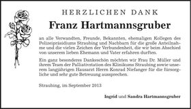 Traueranzeige Franz Hartmannsgruber