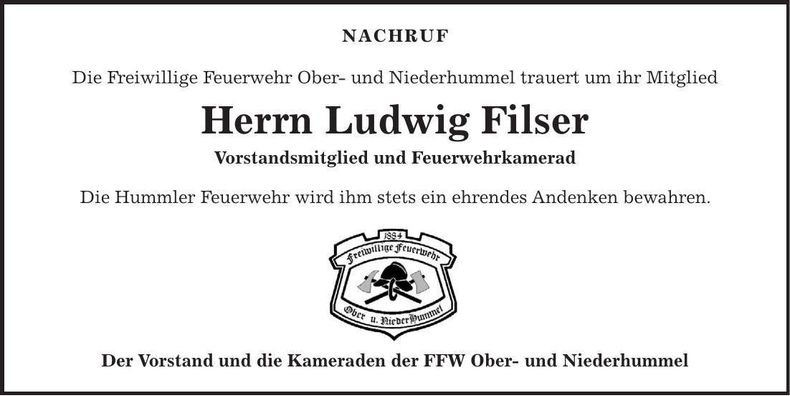 Traueranzeige Ludwig Filser