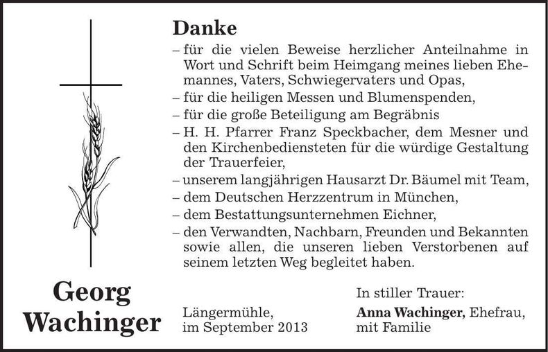Traueranzeige Georg Wachinger