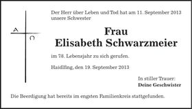 Traueranzeige Elisabeth Schwarzmeier