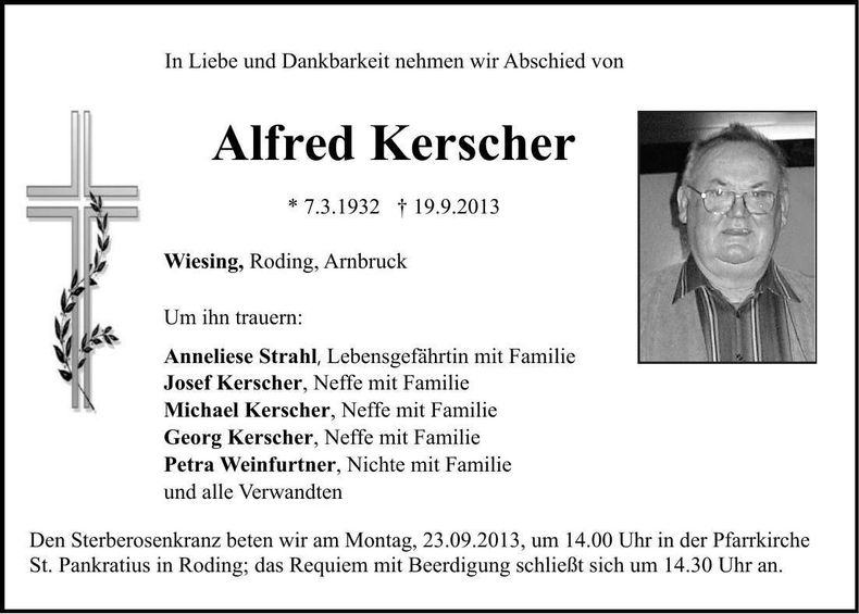 Traueranzeige Alfred Kerscher