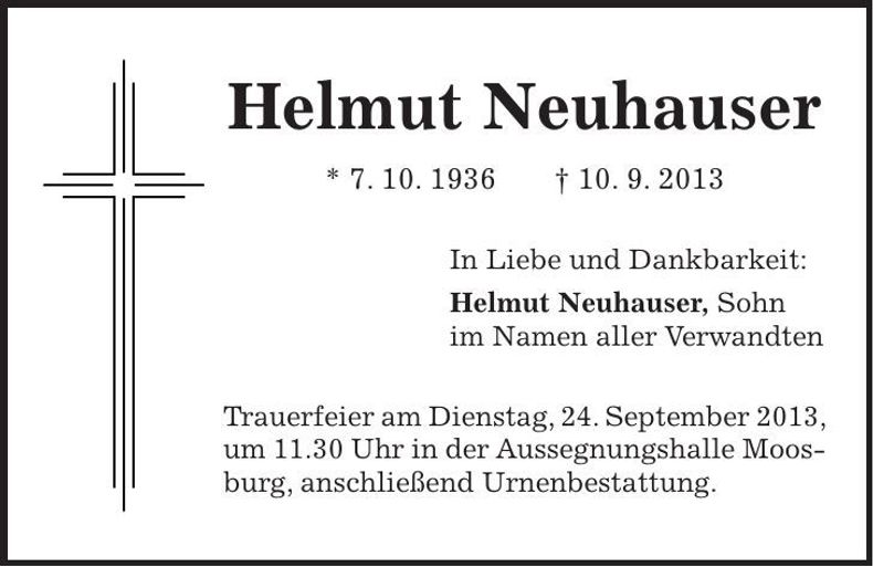 Traueranzeige Helmut Neuhauser