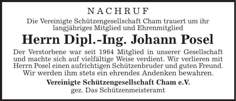 Traueranzeige Johann Posel