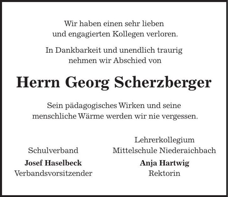 Traueranzeige Georg Scherzberger