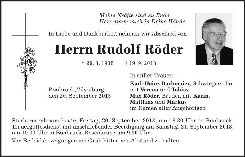Traueranzeige Rudolf Röder