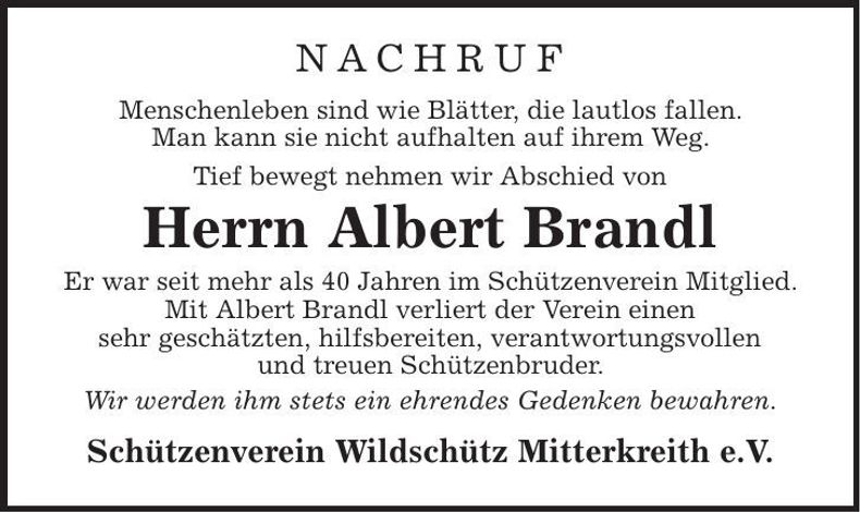Traueranzeige Albert Brandl