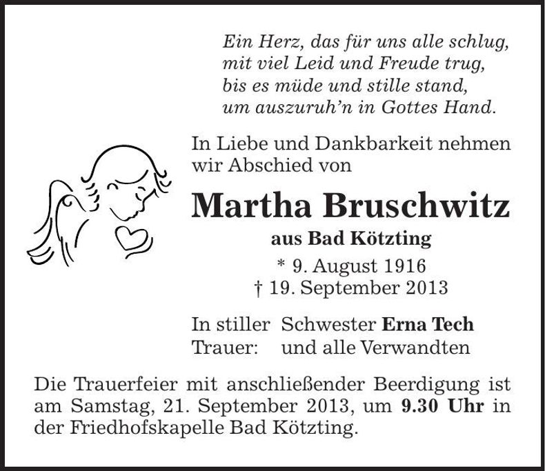 Traueranzeige Martha Bruschwitz
