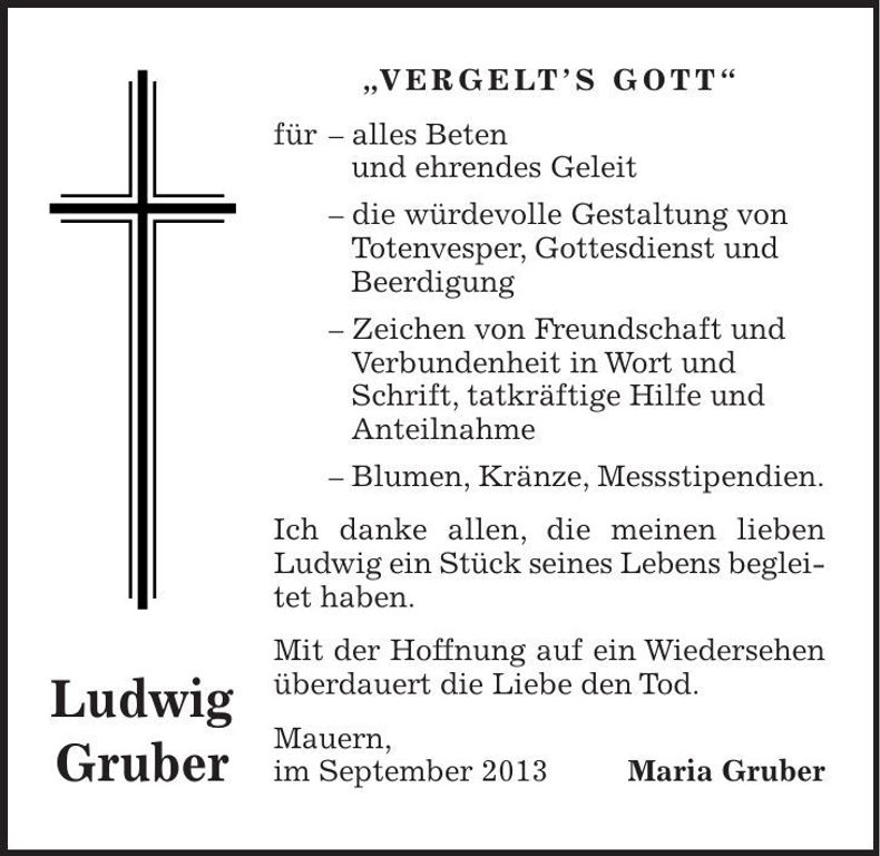 Traueranzeige Ludwig Gruber