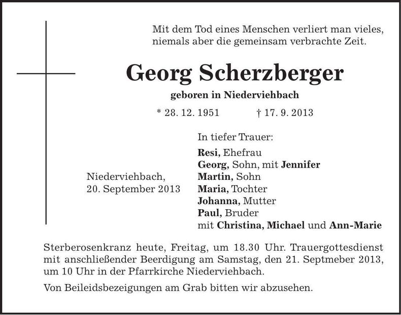 Traueranzeige Georg Scherzberger