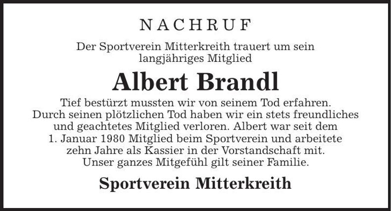 Traueranzeige Albert Brandl