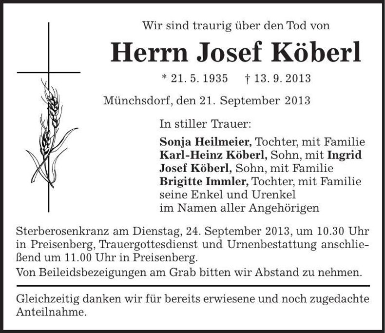 Traueranzeige Josef Köberl
