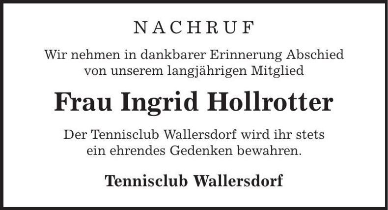 Traueranzeige Ingrid Hollrotter