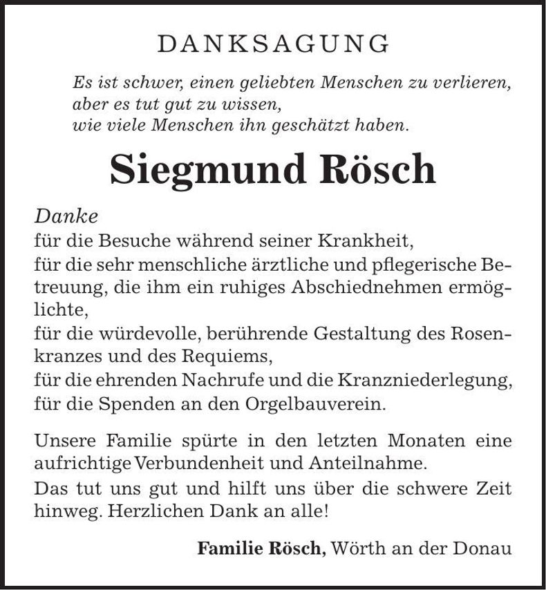 Traueranzeige Siegmund Rösch
