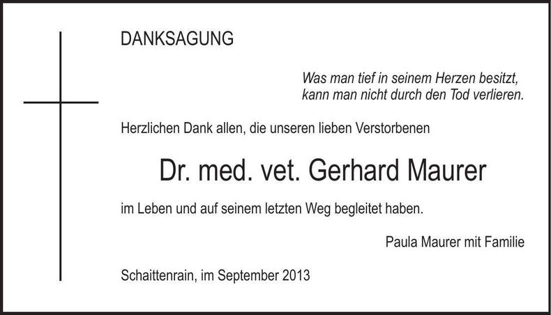 Traueranzeige Gerhard Maurer